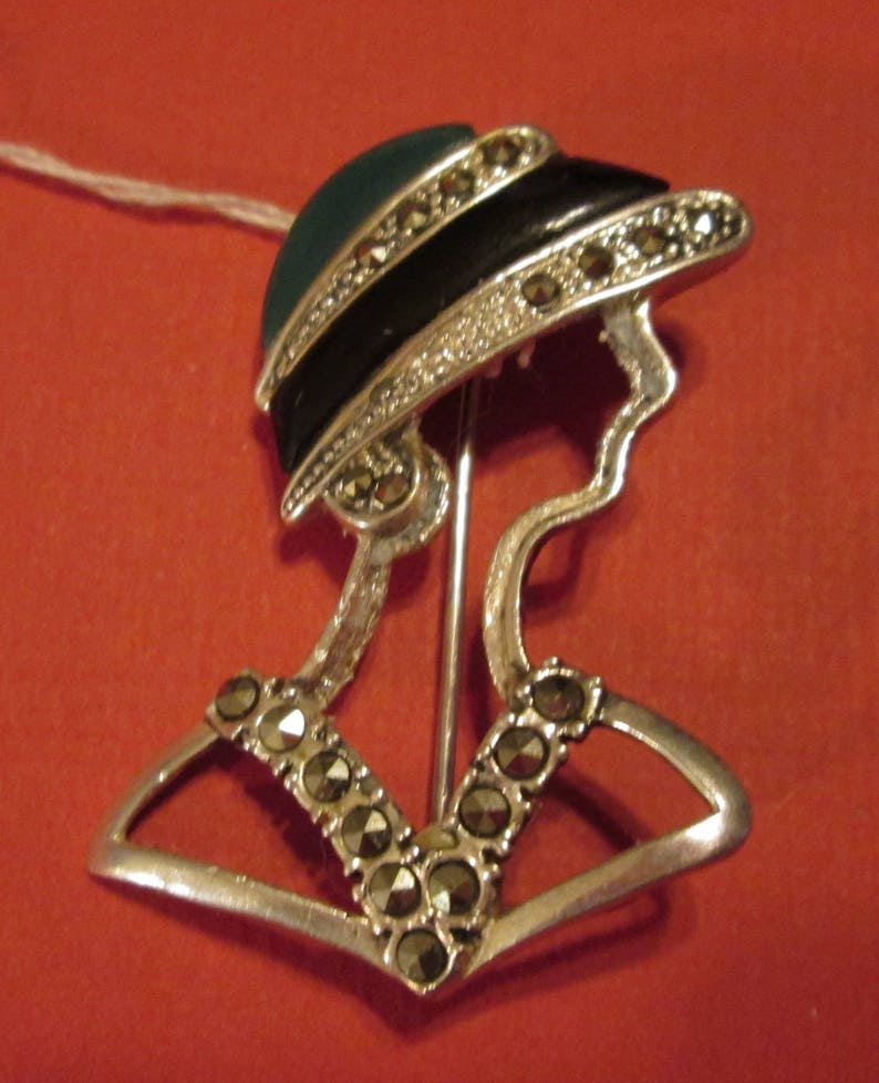 RARE Vintage Lady with Hat Brooch image 2