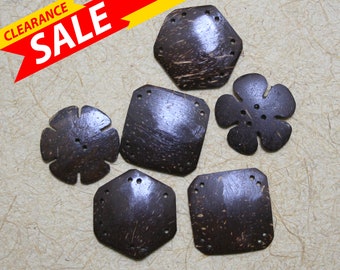 Vente de liquidation • 6 pcs • Mélange de gros boutons décoratifs faits main en forme de coquille de noix de coco