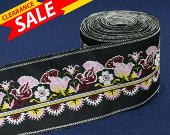 Vente de liquidation • 5 yards • Oiseau rose rouge jaune blanc Ruban de bordure de broderie traditionnelle Hmong