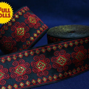 5cm • Full Roll (6 meters) • Red/Gold Hmong Pattern Traditional Trim Ribbon