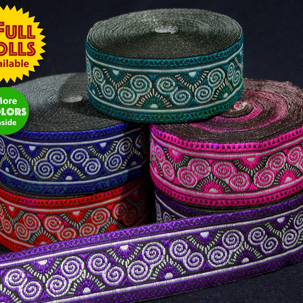 3cm • Full Roll is AVAILABLE • Pink/Purple/Orange/Navy Blue/Turquoise/Neon Green/Yellow+Orange Traditional Hmong Pattern Trim Ribbon