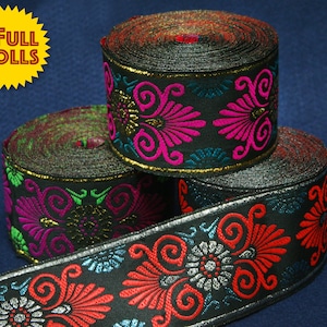 5cm • Full Roll (6 meters) • Purple/Green/Pink/Blue/Red/Gold/Silver Traditional Wave Pattern Fabric Trim Ribbon