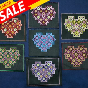 Clearance Sale • Set of 7 • 14.5x11.5 cm • Heart Flower Pattern Hmong Embroidery Fabric Decoration