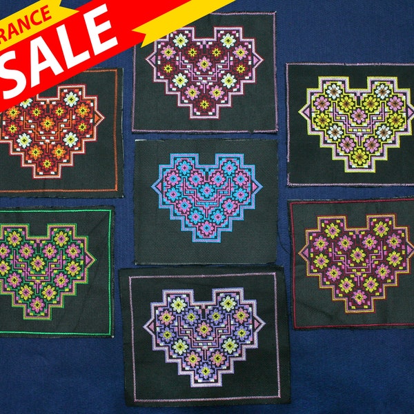 Clearance Sale • Set of 7 • 14.5x11.5 cm • Heart Flower Pattern Hmong Embroidery Fabric Decoration