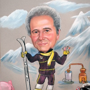 14&quot;x 18&quot; Custom caricature, Ski,Caricature,Personalised Caricature,created from Photo,Personalized,Handmade,Fun gift, custom painting, sport