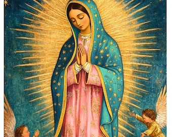 Madonna di Guadalupe, dipinto, dipinto personalizzato, icona dipinta a mano, fatto a mano, olio su tela, gif cristiana, arte cattolica, arazzo, icona