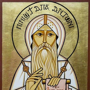Pictogram, Sint-Antonius, Geschilderd icoon, christelijk, Kopltische kunst, olieverfschilderij, handgemaakte kunst, olieverf op doek, christelijk cadeau, orthodox, religieuze schilderkunst