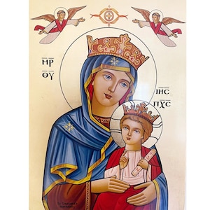 Icône de la Vierge Marie, peinture, Sainte Mère, Santa Maria, icône peinte à la main, Sainte Mère, art fait main, huile sur toile, gif chrétien, art catholique