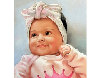 Baby portrait, proffessional, custom portrait, from photo, Baby painting, family gift, baby shower, oil on canvas, handmade, baby gift, art