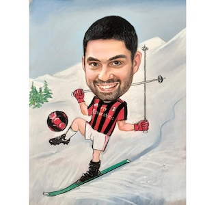 Aangepaste karikatuur, ski, sport, mannen karikatuur, wintersport cadeau, gemaakt van foto, gepersonaliseerd, handgemaakt, leuk cadeau, aangepast schilderij