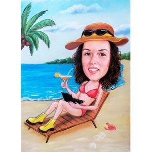 Aangepaste karikatuur, karikatuur cadeau, gepersonaliseerde karikatuur, gemaakt van foto, handgeschilderd, 1 persoon, grappige tekening, pastel schilderij