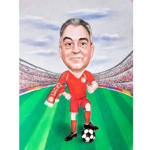 Karikatuur, Voetbal karikatuur, Aangepaste karikatuur, Illustratie, Gepersonaliseerd, van Foto, Handgeschilderd, Grappige tekening, pastel, grappig cadeau
