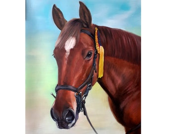 Custom Horse Oil Portrait, Original Animal Painting, Handmade Gift (15x17)