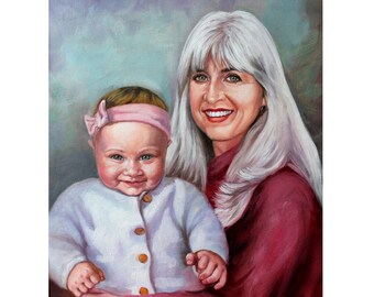 Family custom painting, Custom Portrait, Woman and baby, proffessional, from photo, oil on canvas, handmade, family, for her, Baby portrait