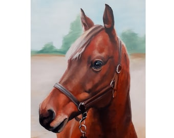 Pintura de caballo personalizada, retrato al óleo, retrato personalizado, retrato de la foto, retrato de mascota, retrato de animal, pérdida de mascotas, hecho a mano, retrato de caballo