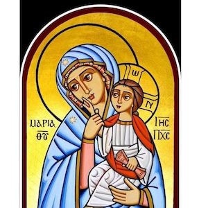 Icône de la Vierge Marie, peinture, Sainte Mère, Santa Maria, icône peinte à la main, Sainte Mère, art fait main, huile sur toile, gif chrétien, art catholique