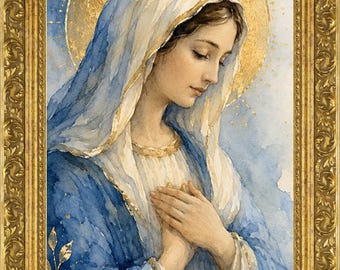 Virgin Mary icon,Painting, Holy Mother, Santa Maria, hand painted icon,Blessed Mother,handmade art,oil on canvas, Christian gif,Catholic art