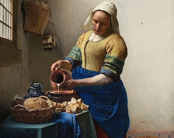 Reproduction, La Laitière, Johannes Vermeer, peinture, Peinture à l'huile, chef-d'œuvre, reproduction, commande personnalisée, peinture à la main, huile sur toile