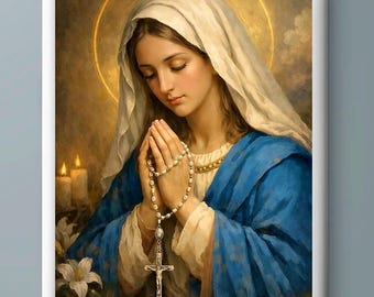 Virgin Mary icon,Painting, Holy Mother, Santa Maria, hand painted icon,Blessed Mother,handmade art,oil on canvas, Christian gif,Catholic art