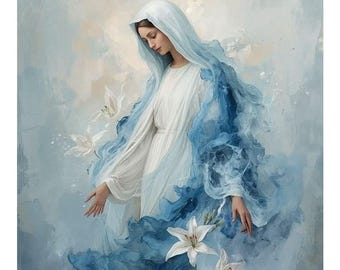 Hand Painted Virgin Mary Icon, Oil on Canvas, Catholic art, Painting, Holy Mother,Santa Maria, Blessed Mother, handmade, Christian gift