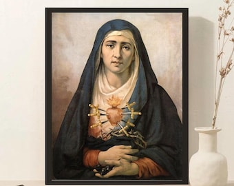Our Lady of sorrows, Virgin Mary Painting, Holy Mother, Santa Maria, hand painted ,Blessed Mother, handmade art, oil on canvas, Catholic art