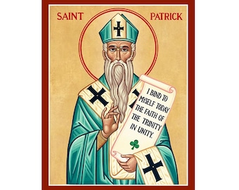 San Patrizio, Icona, Pittura, Icona cattolica, Pittura personalizzata, icona dipinta a mano, fatta a mano, Cristiano, olio su tela, regalo cristiano, belle arti