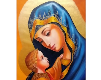 Virgin Mary icon,Painting, Holy Mother, Santa Maria, hand painted icon,Blessed Mother,handmade art,oil on canvas, Christian gif,Catholic art
