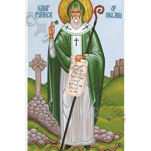 Icon painting, Saint Patrick, Custom Painting, hand painted icon, handmade, Christian gift, oil on canvas, Irish saint, Catholic saint, art
