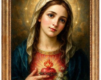 Hand Painted Virgin Mary Icon, Oil on Canvas, Catholic art, Painting, Holy Mother,Santa Maria, Blessed Mother, handmade, Christian gift