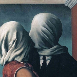 Reprodukcja olejna, Rene Magritte, Kochankowie, Replika, olej na płótnie, obraz na zamówienie, arcydzieło, malarstwo olejne, rękodzieło, sztuka piękna, prezent rodzinny