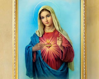 肉筆　絵画　マリア様 西洋アンティーク 聖母マリア 油彩画