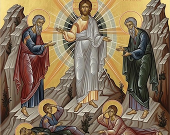Transfiguration of the Lord, Jesus Christ, Oil on canvas, Painted icon, handmade, Christian gift, religion painting, Biblical art, Orthodox