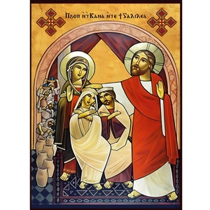 Holy family icon, Coptic art, Painting, hand painted icon, handmade, oil on canvas, Christian gift, Christmas gift, custom painting