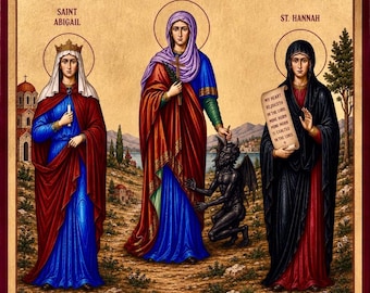 Custom biblical painting, Icon, St. Marina, St. Abigail, St. Hannah, Orthodox icon, handmade, oil on canvas, Christian gift , religion art