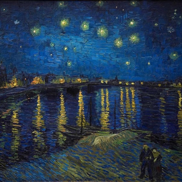 Nuit étoilée sur le Rhône, Reproduction, Vincent van Gogh, Réplique, Peinture à l'huile, chef-d'œuvre, Commande personnalisée, peinture faite à la main, huile sur toile