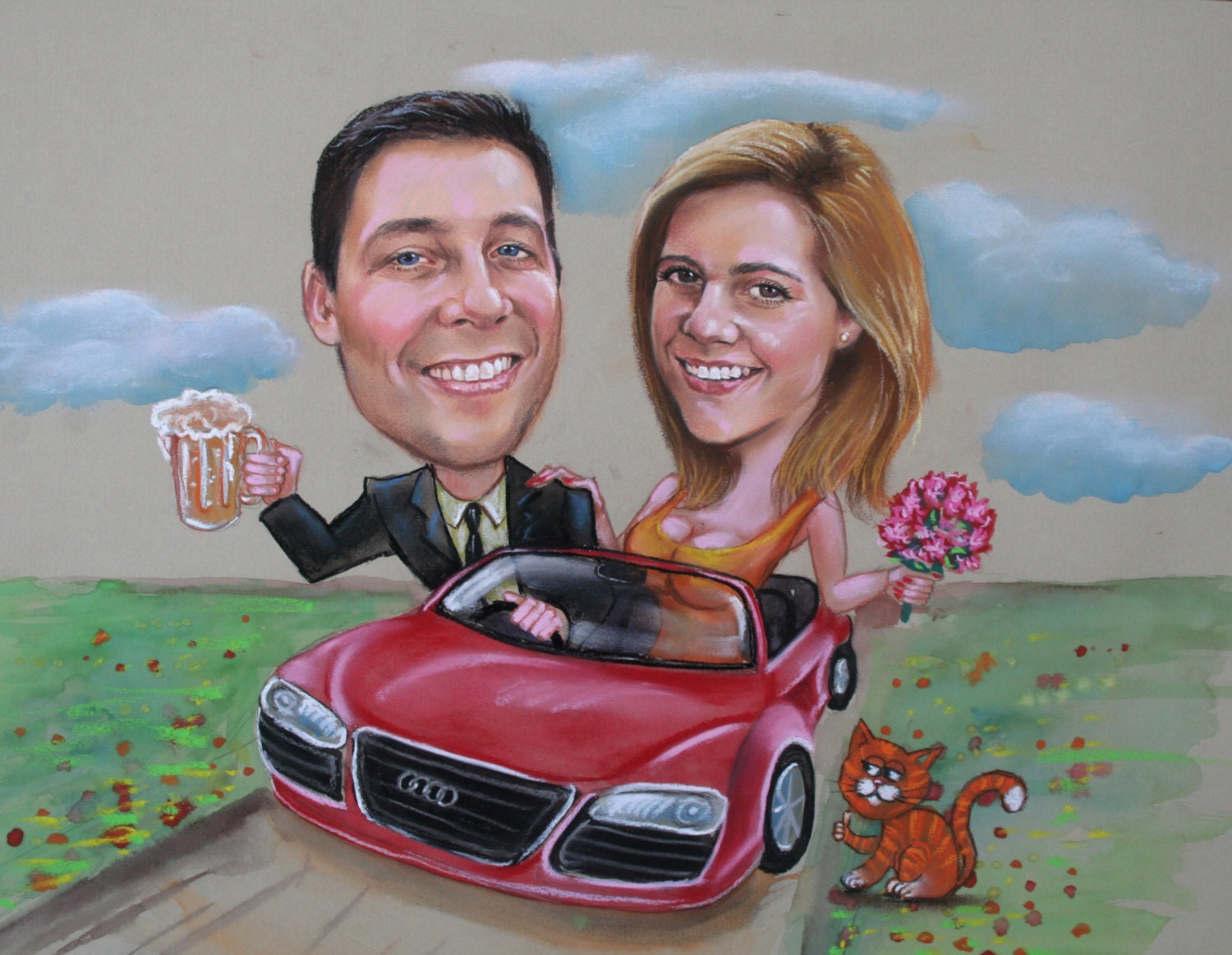 Custom caricature, Love Gift, Personalised Caricature,created from Photo,present,Hand Painted,2 Person,Funny Drawing, pastel, handmade, art
