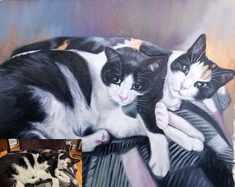 赤毛の猫の絵画、キャンバスに描かれたペットの肖像画、お子様への