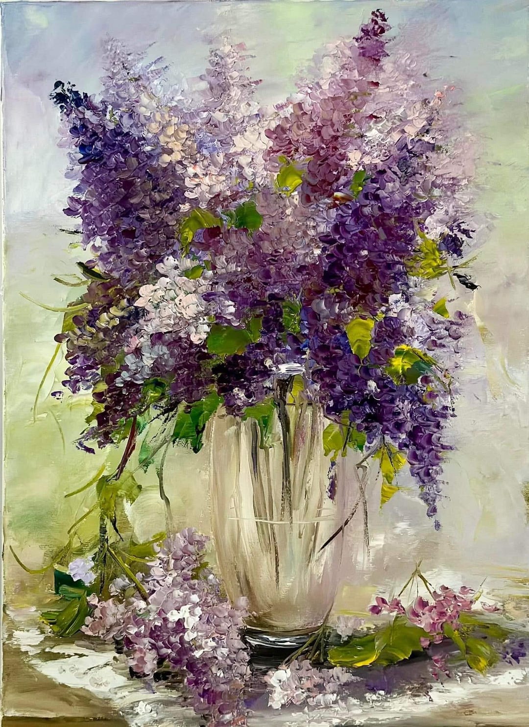 Lilac, Reproduction, Flowers in Vase, Replica, Oil Painting ...