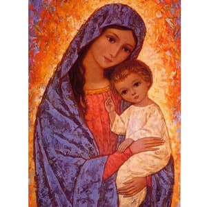 Bienheureuse Vergin marie, Icône, Peinture, Sainte Mère, icône peinte à la main, Mère du Christ, Fait main, huile sur toile, Don chrétien, Art catholique