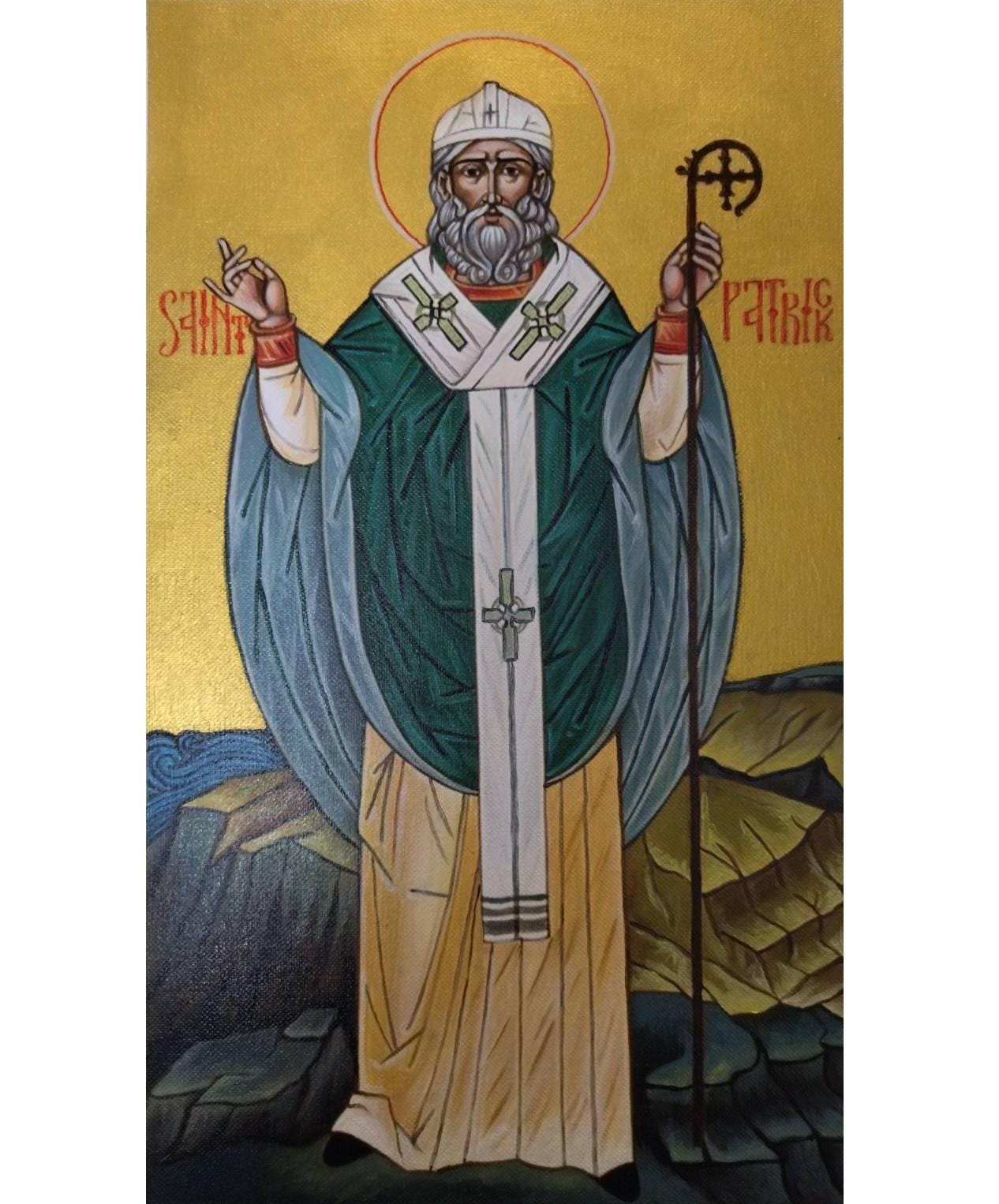 St. Patrick Religious Icon Pattern Custom Icon, St Patrick, Painting, Catholic, Custom Painting , Handmade ...