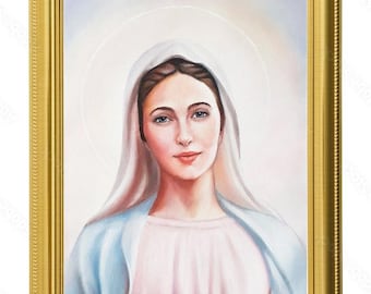 Icono de la Virgen María, pintura, Santa Madre, Santa María, icono pintado a mano, Virgen María, arte hecho a mano, óleo sobre lienzo, regalo cristiano, arte católico