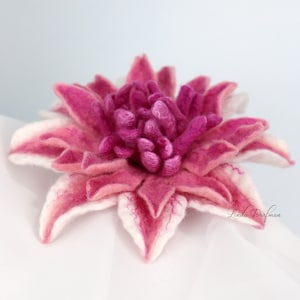Large Felted Pink White Clematis Flower Brooch, Wool Felt Flower Shawl Pin, Hand Felted Sculpted Flower Hat Pin or Decoration, MADE TO ORDER