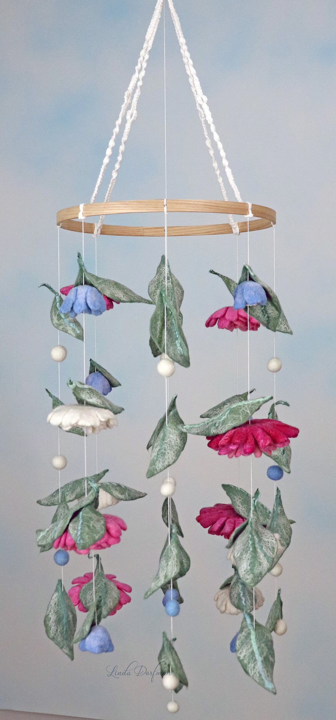 Felted Flower Mobile for Baby Girl Pink White Powder Blue Etsy