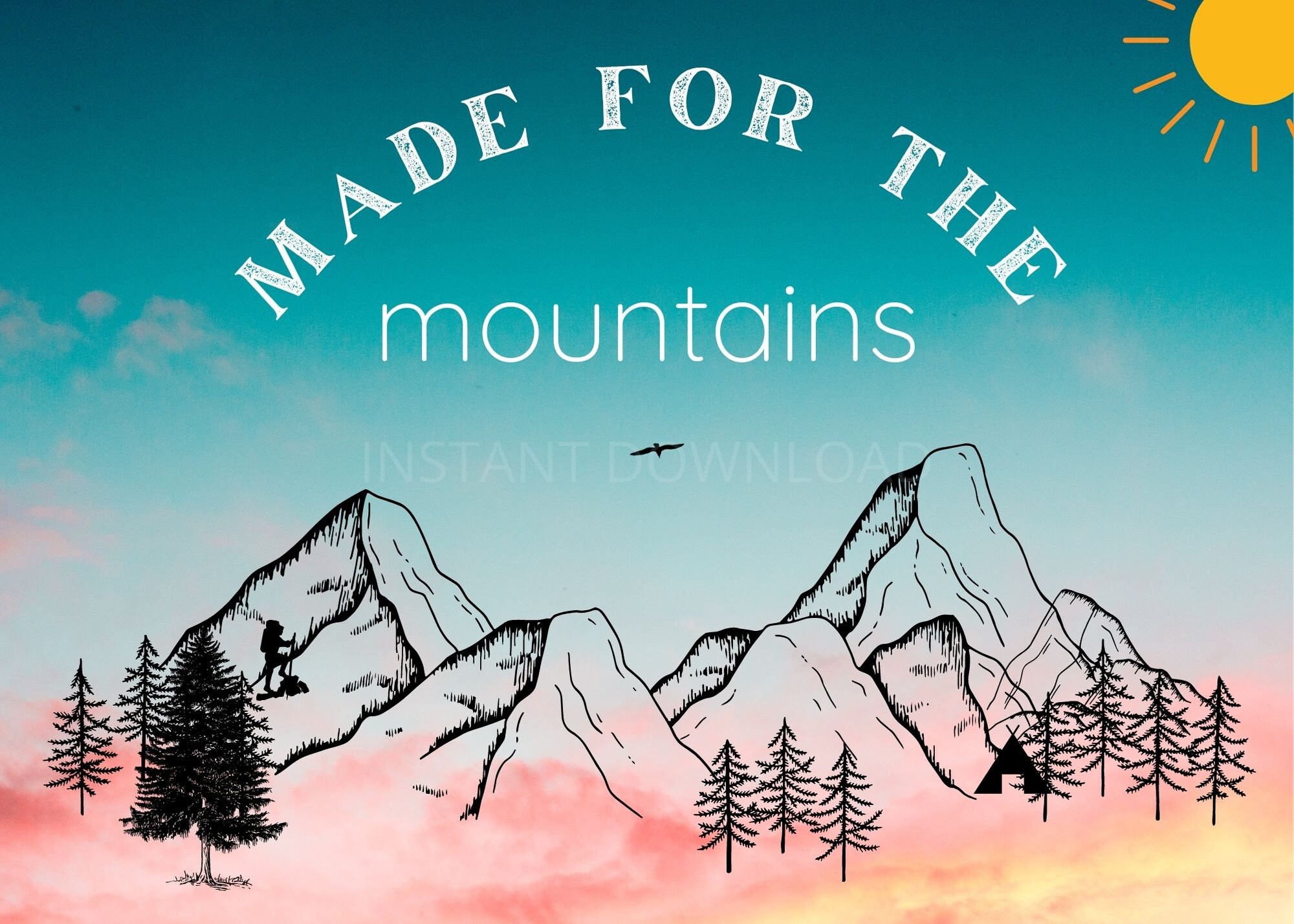 7x5 MOUNTAIN Card Instant Download Card Traveler Hike Etsy