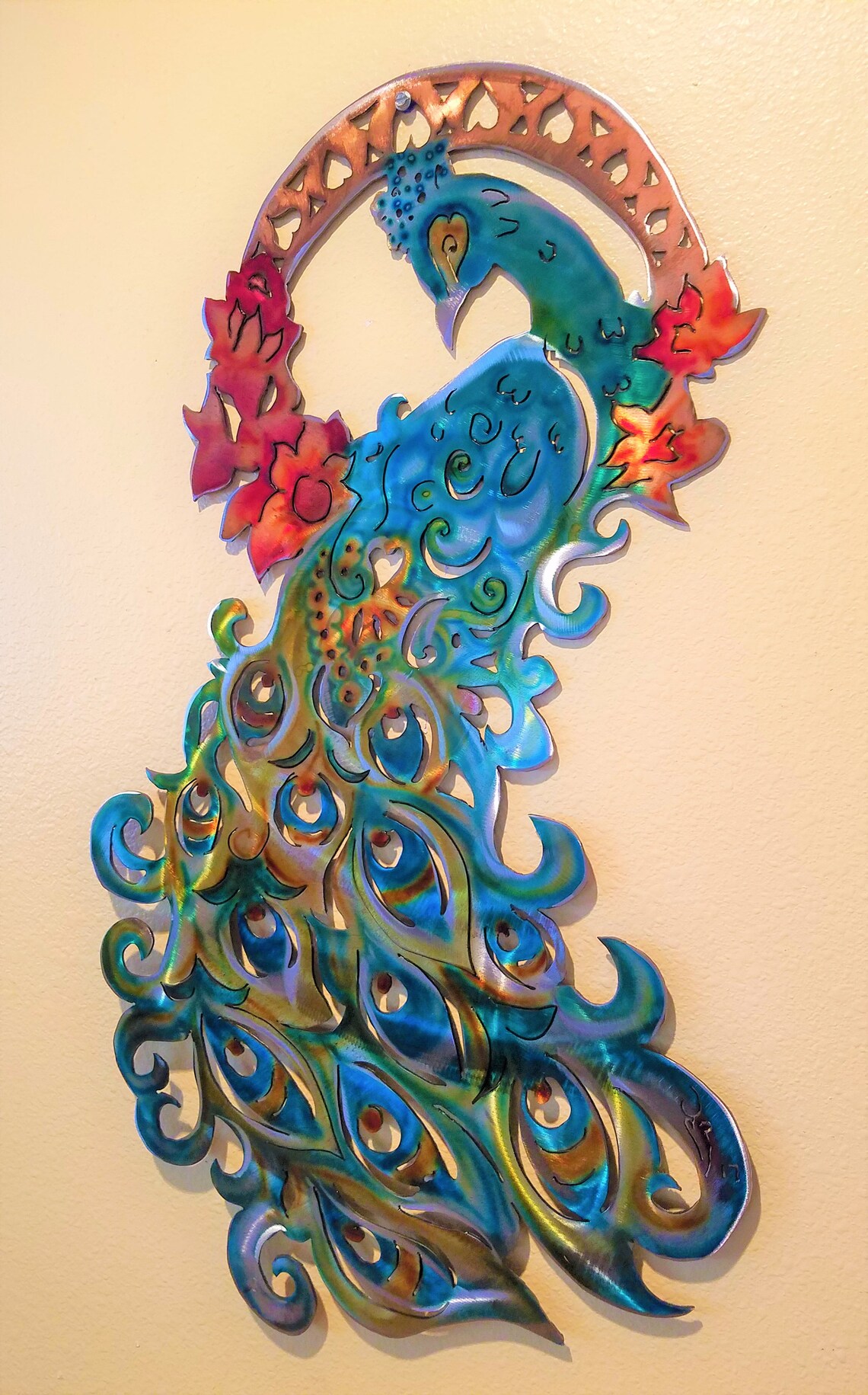 Peacock Garden Metal Wall Art, Peacock Wall Art, Psychedelic Art