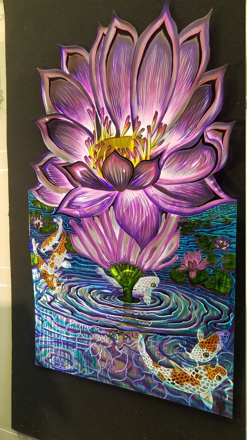 Lotus Flower Koi Water Lily Metal Wall Art Sculpture Etsy