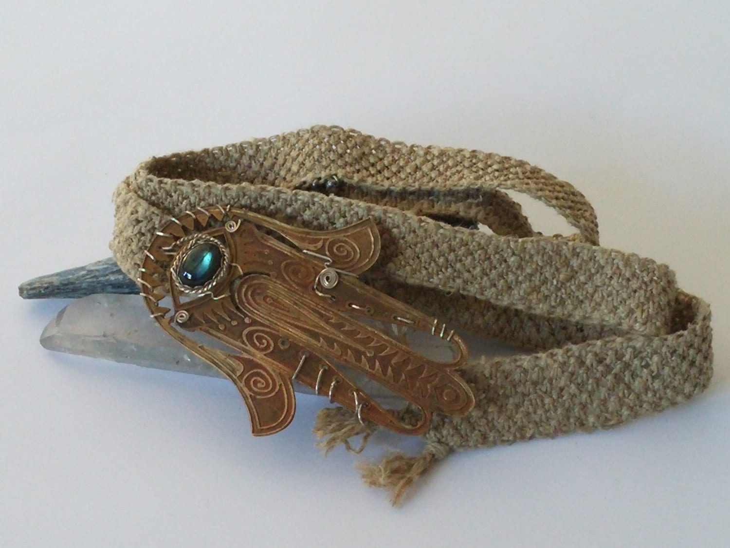 Hemp Macramed Belt With Unique Hand of Fatima Belt Buckle 