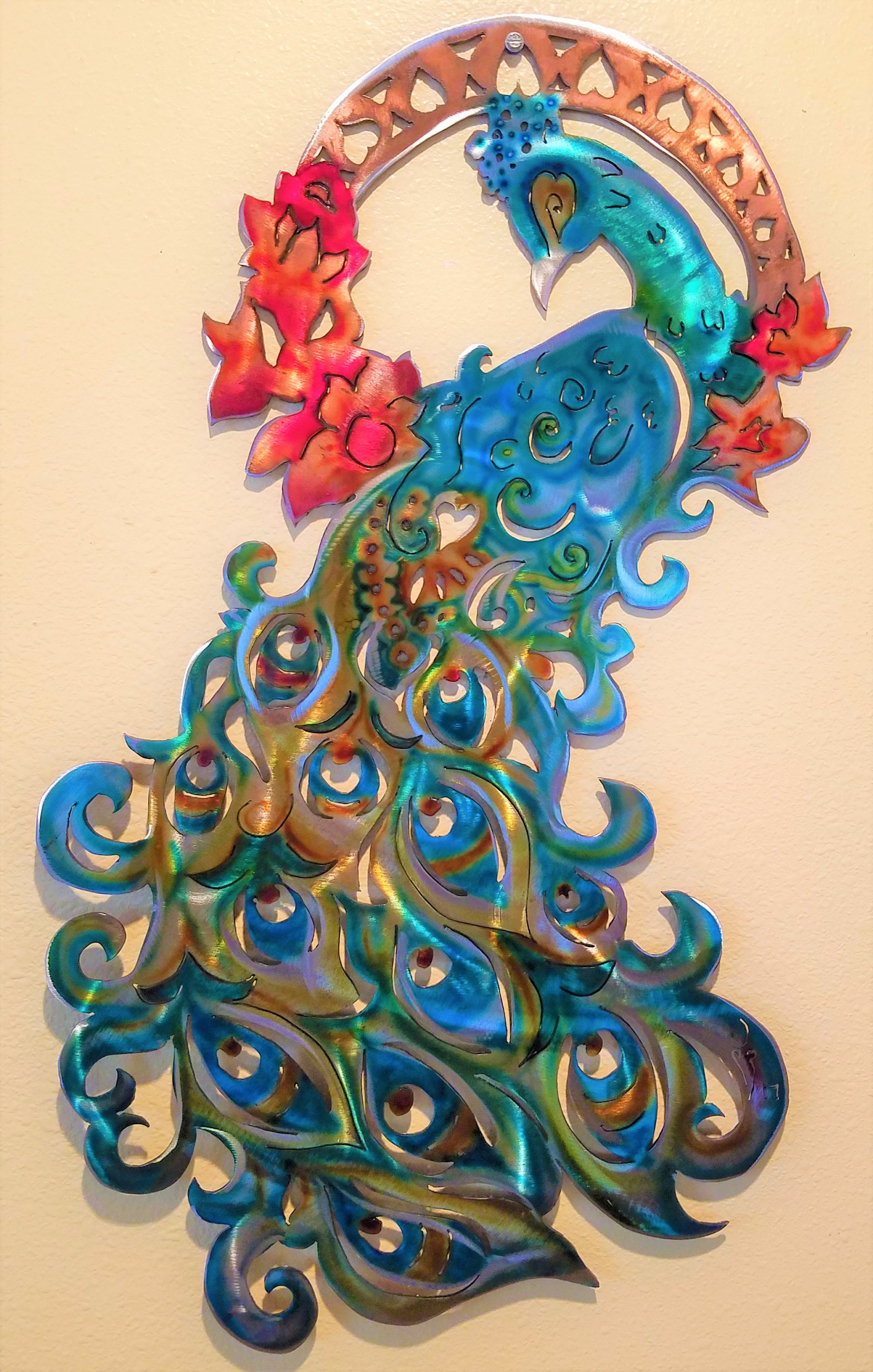 Peacock Garden Metal Wall Art, Peacock Wall Art, Psychedelic Art