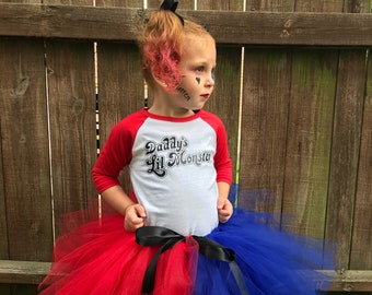 Toddler Harley Quinn Inspired Tutu Set, Girl's Harley Quinn Shirt, Daddy's Lil Monster Shirt, Harley Quinn Inspired Costume