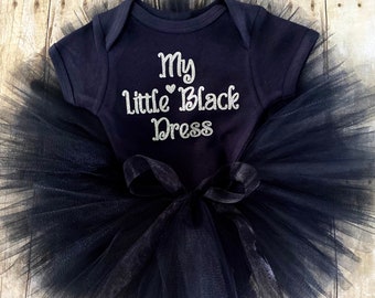 This is my little black dress tutu outfit, infant little black dress, toddler little black dress, baby new years outfit, black tutu